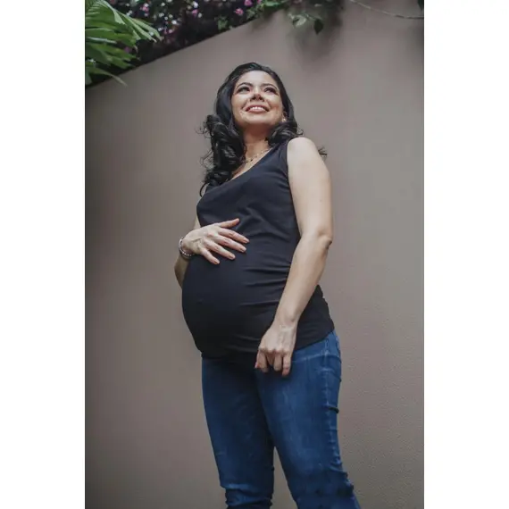 Camiseta materna sin mangas color negro, Talla de Ropa Materna: S